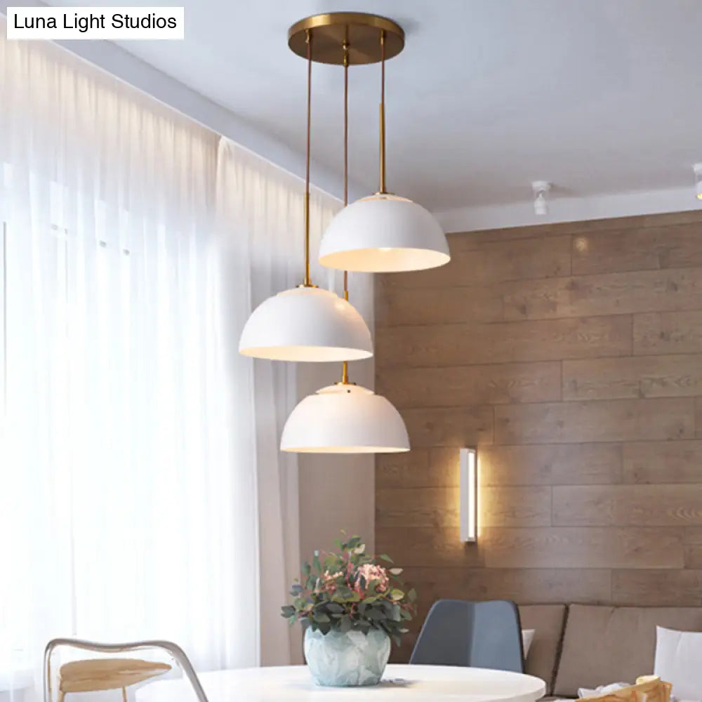 Dining Room Pendant Light Cluster - Macaron White/Pink/Green Finish, Down Lighting with Dome Iron Shade