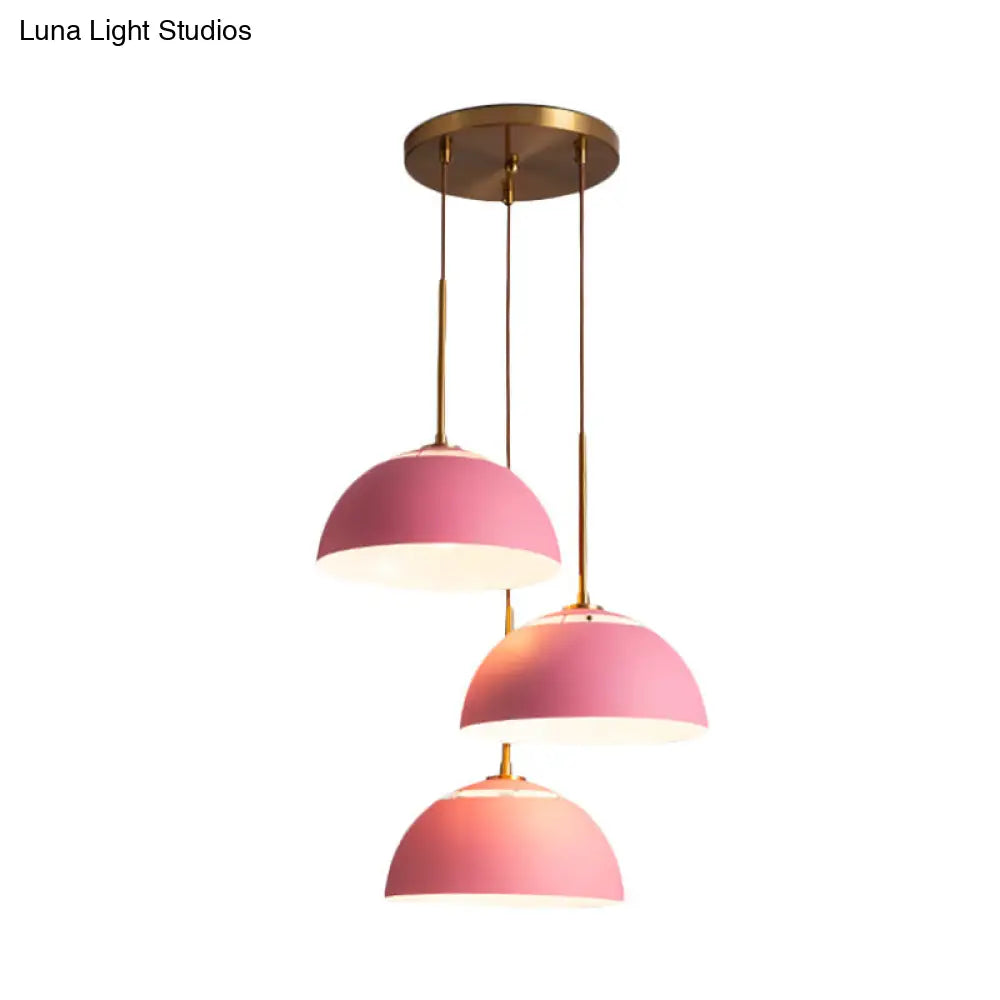 Dining Room Pendant Light Cluster - Macaron White/Pink/Green Finish, Down Lighting with Dome Iron Shade