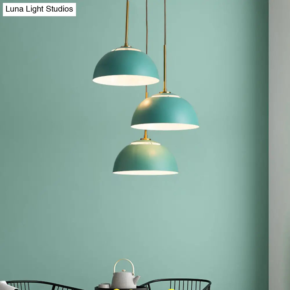 Dining Room Pendant Light Cluster - Macaron White/Pink/Green Finish, Down Lighting with Dome Iron Shade