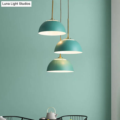 Dining Room Pendant Light Cluster - Macaron White/Pink/Green Finish, Down Lighting with Dome Iron Shade