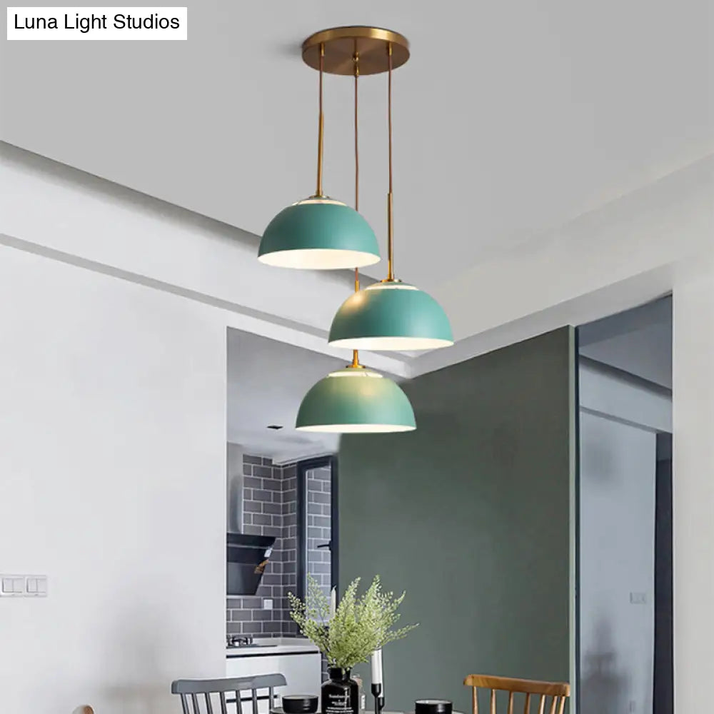 Dining Room Pendant Light Cluster - Macaron White/Pink/Green Finish, Down Lighting with Dome Iron Shade