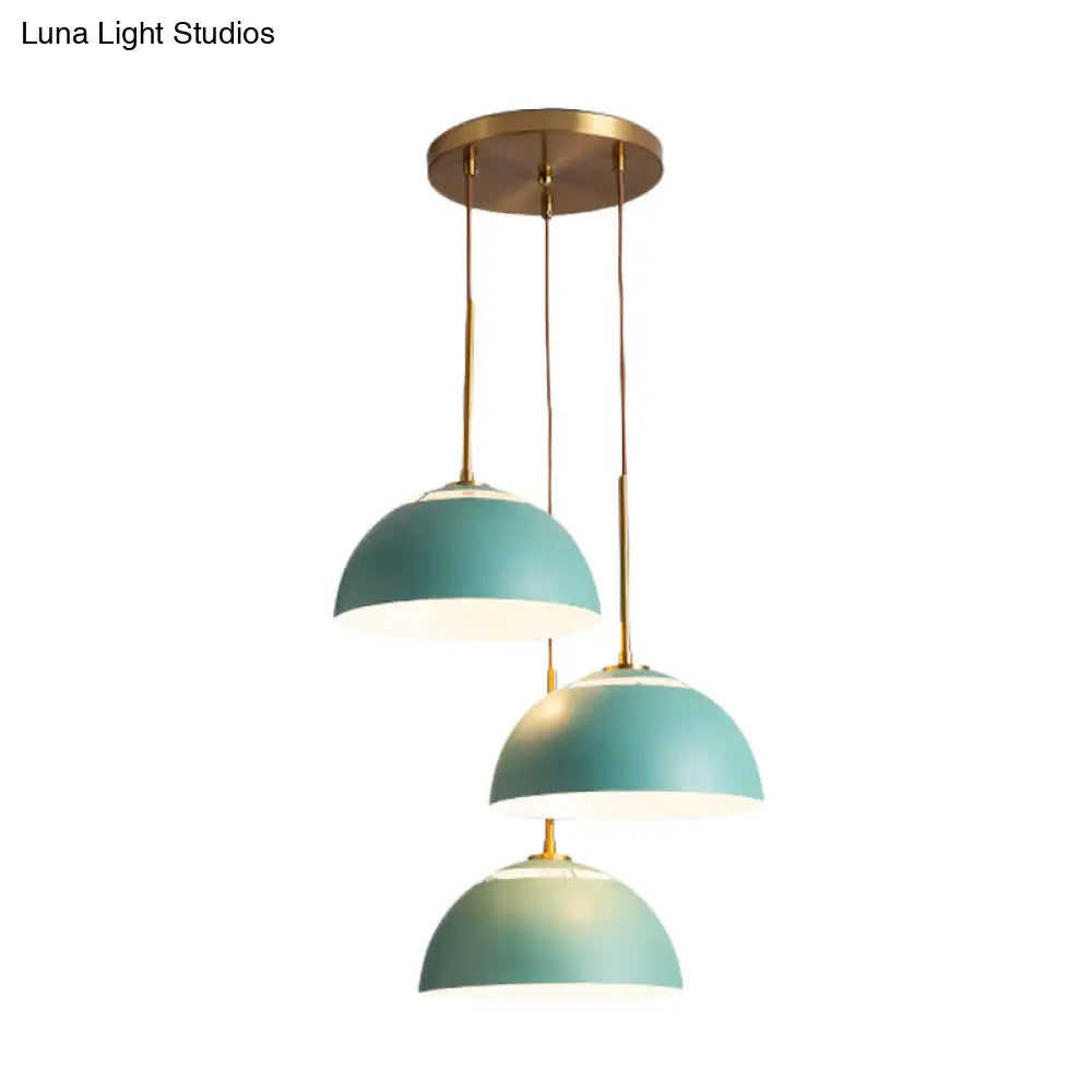 Dining Room Pendant Light Cluster - Macaron White/Pink/Green Finish, Down Lighting with Dome Iron Shade