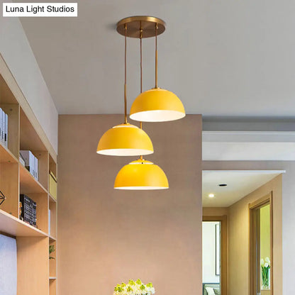 Dining Room Pendant Light Cluster - Macaron White/Pink/Green Finish, Down Lighting with Dome Iron Shade