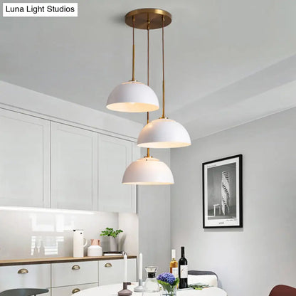 Dining Room Pendant Light Cluster - Macaron White/Pink/Green Finish, Down Lighting with Dome Iron Shade