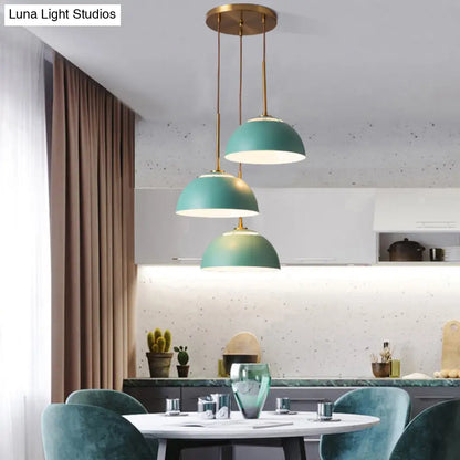 Dining Room Pendant Light Cluster - Macaron White/Pink/Green Finish, Down Lighting with Dome Iron Shade