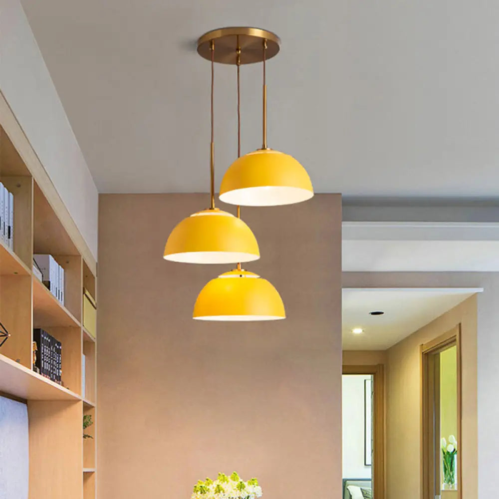 Dining Room Pendant Light Cluster - Macaron White/Pink/Green Finish, Down Lighting with Dome Iron Shade