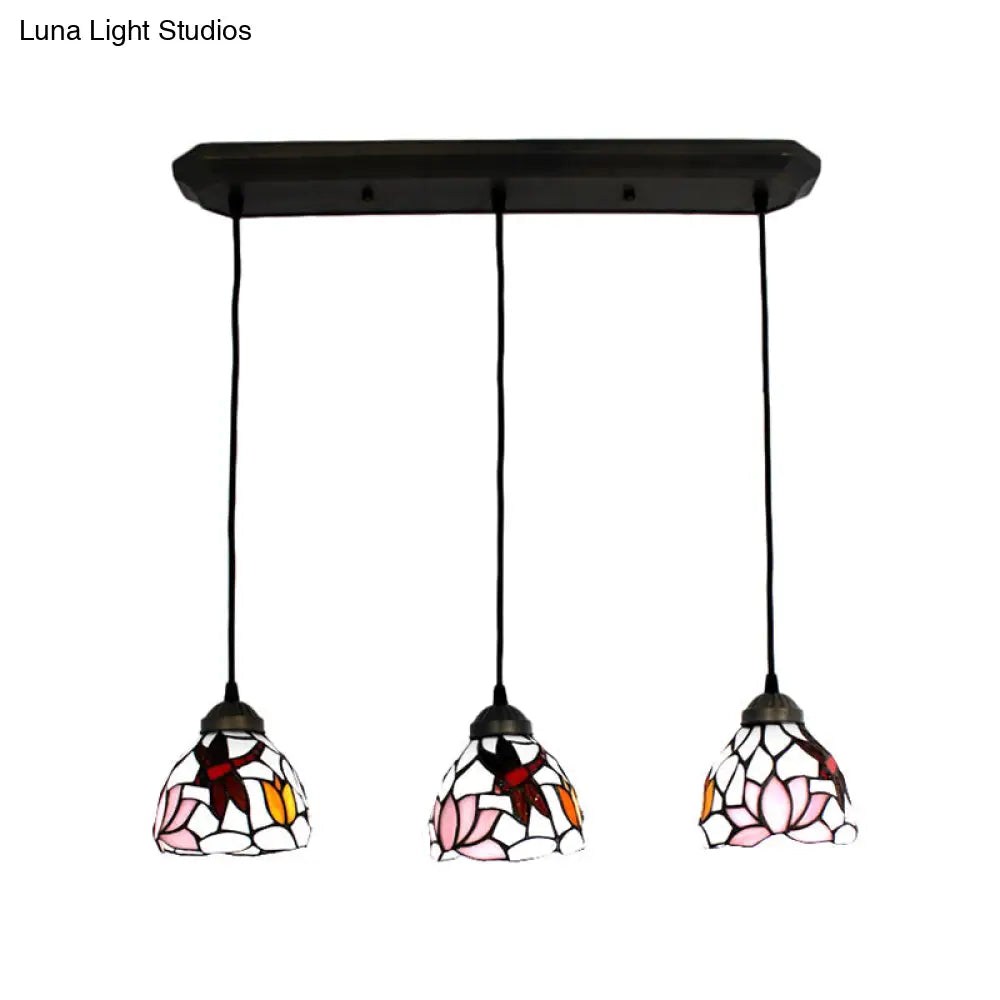 DecorBites™ Dining Table Hanging Lights: Dragonfly Linear Fixture with Art Glass Shade (3-Light)