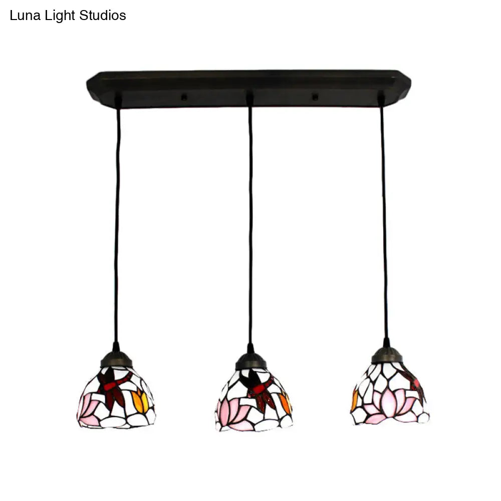 DecorBites™ Dining Table Hanging Lights: Dragonfly Linear Fixture with Art Glass Shade (3-Light)