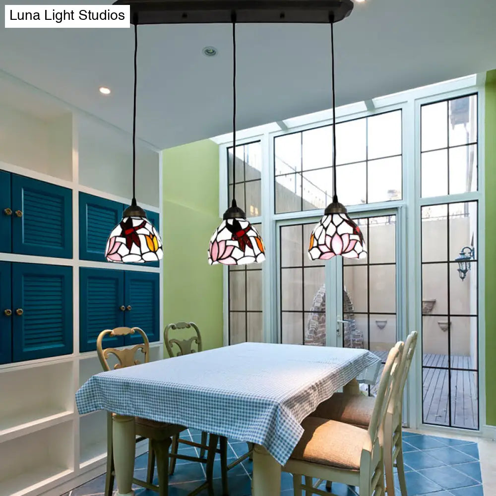 DecorBites™ Dining Table Hanging Lights: Dragonfly Linear Fixture with Art Glass Shade (3-Light)