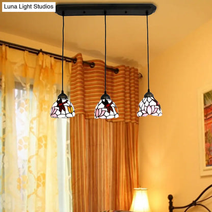 Dining Table Hanging Lights: Dragonfly Linear Fixture with Art Glass Shade (3-Light)