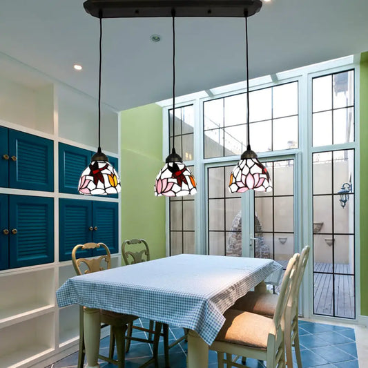 Dining Table Hanging Lights: Dragonfly Linear Fixture with Art Glass Shade (3-Light)