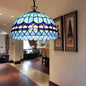 Dining Table Hanging Lights - Floral Shade Pendant Ceiling Lamp in Blue with Tiffany Style Art Glass Shade