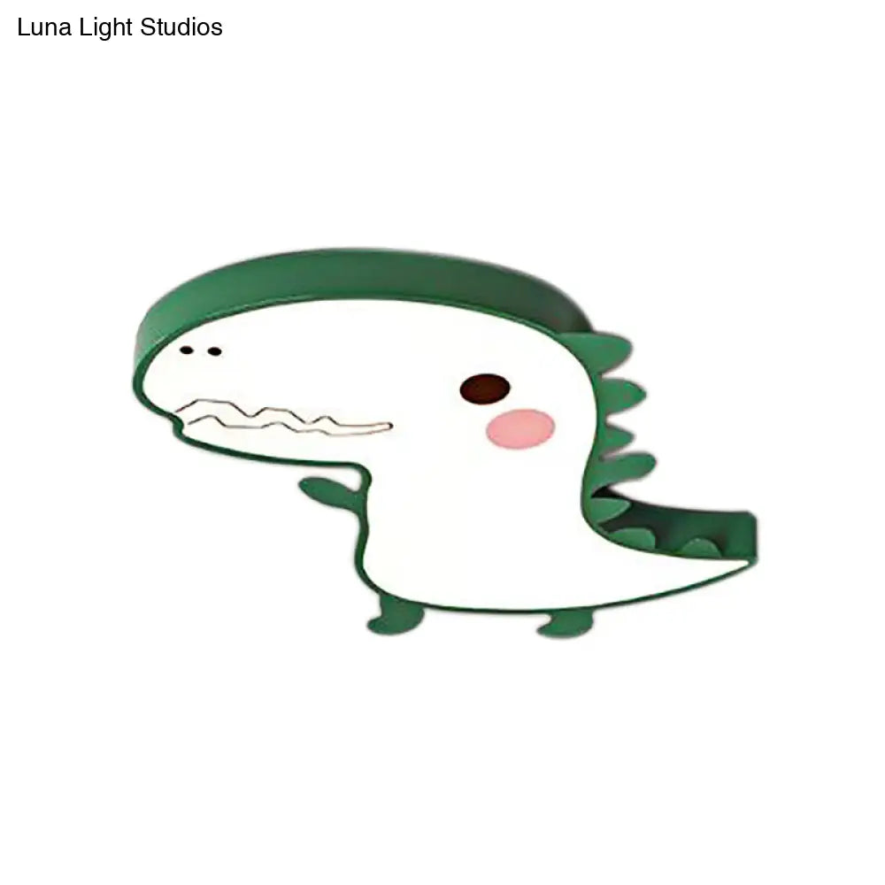 DecorBites™ Dinosaur Flushmount Lamp: Pink/Green Cartoon LED Ceiling Light with Acrylic Diffuser (Warm/White)