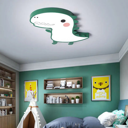 DecorBites™ Dinosaur Flushmount Lamp: Pink/Green Cartoon LED Ceiling Light with Acrylic Diffuser (Warm/White)
