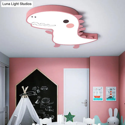 DecorBites™ Dinosaur Flushmount Lamp: Pink/Green Cartoon LED Ceiling Light with Acrylic Diffuser (Warm/White)