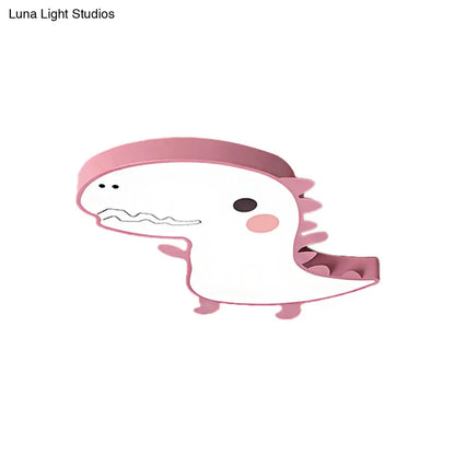 DecorBites™ Dinosaur Flushmount Lamp: Pink/Green Cartoon LED Ceiling Light with Acrylic Diffuser (Warm/White)