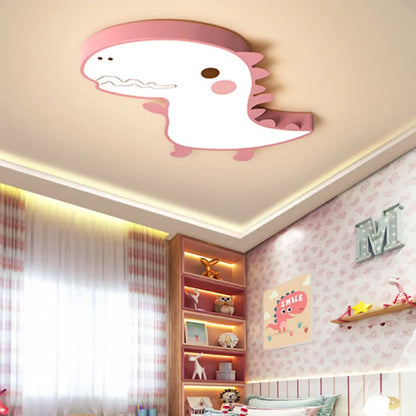 DecorBites™ Dinosaur Flushmount Lamp: Pink/Green Cartoon LED Ceiling Light with Acrylic Diffuser (Warm/White)