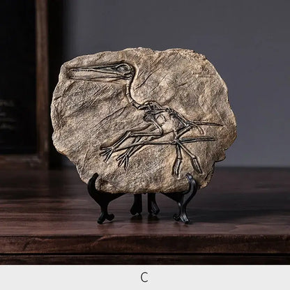 Dark gray dinosaur fossil resin craft sculpture with detailed pterosaur impression for office desk decorbites decor