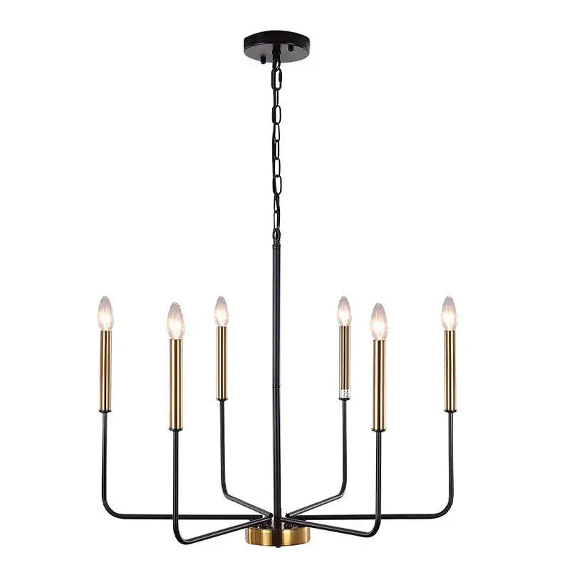 Distressed silver iron candle chandelier with black and brass two-tone six candle-style lights for dining room decorbites iron candle