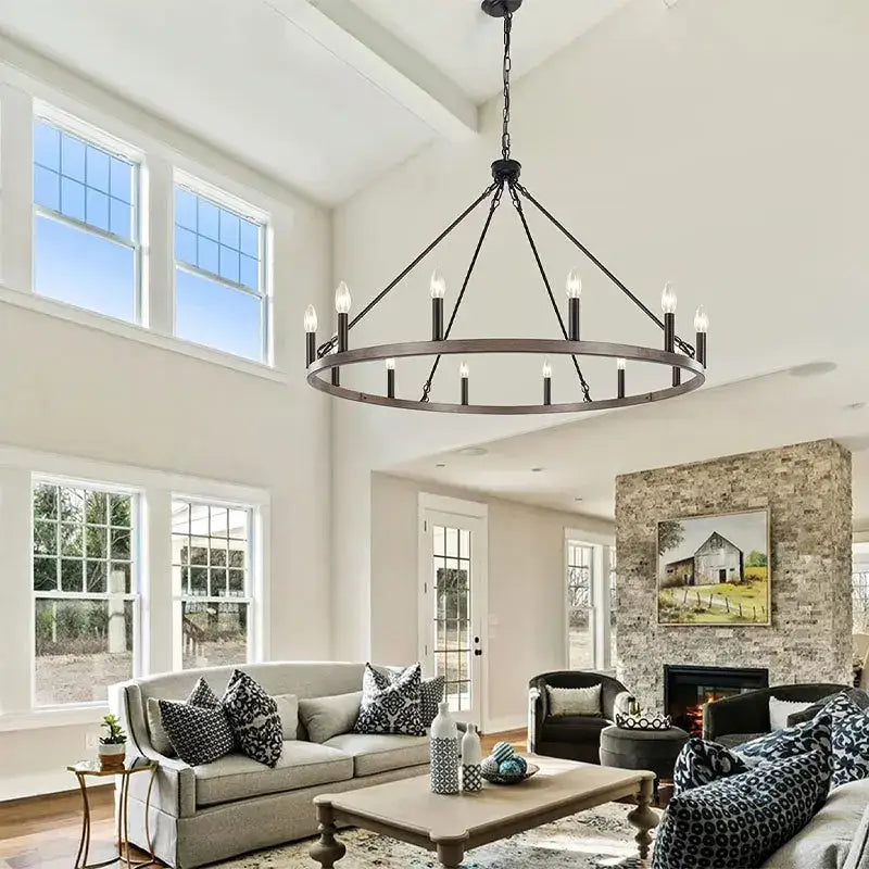 Distressed silver iron candle chandelier with multiple candle-style bulbs for dining room decorbites iron candle lighting