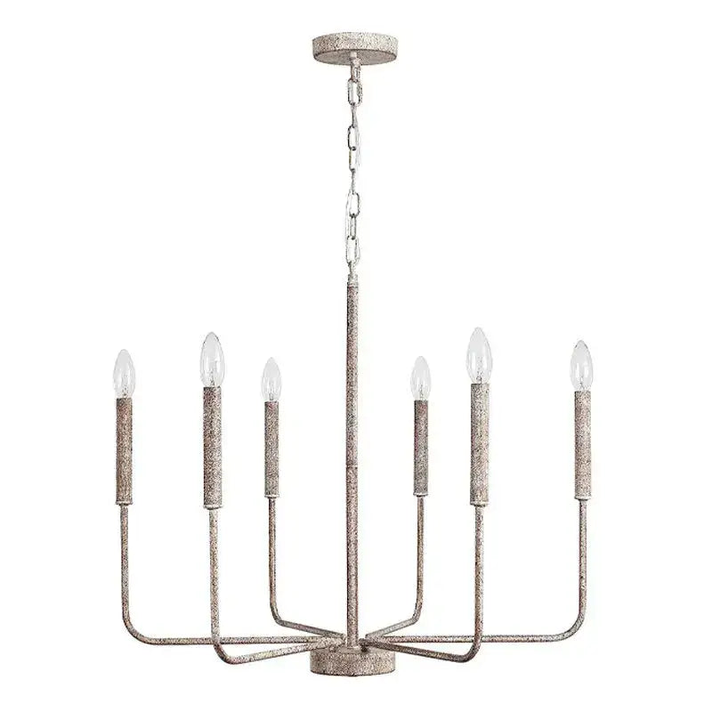 Distressed silver iron candle chandelier with six candle style bulbs for dining room decorbites iron candle design