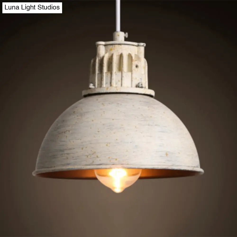 Distressed White Dome Pendant Light - Loft Style Metal 1-Light Pendulum