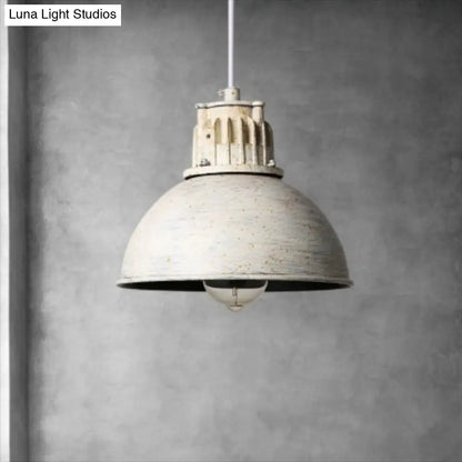 Distressed White Dome Pendant Light - Loft Style Metal 1-Light Pendulum