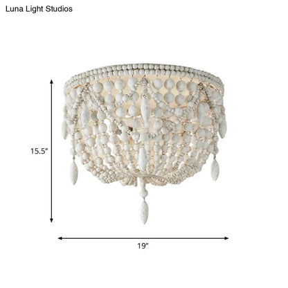 DecorBites™ DecorBites™ Distressed White Retro Beaded Flush Mount Light with 6 Heads- Wood Close to Ceiling Lamp