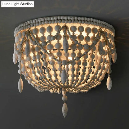 DecorBites™ DecorBites™ Distressed White Retro Beaded Flush Mount Light with 6 Heads- Wood Close to Ceiling Lamp
