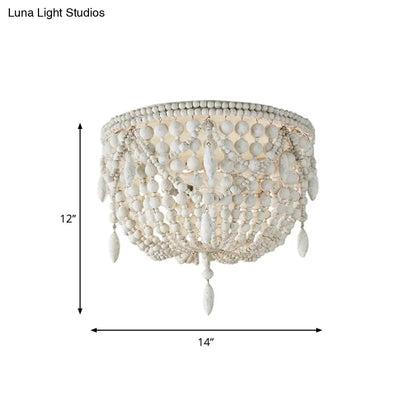 DecorBites™ DecorBites™ Distressed White Retro Beaded Flush Mount Light with 6 Heads- Wood Close to Ceiling Lamp