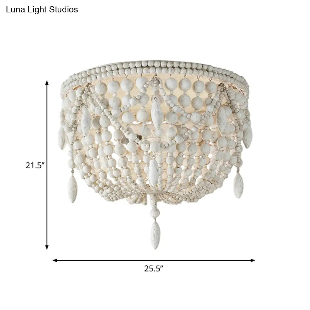 DecorBites™ DecorBites™ Distressed White Retro Beaded Flush Mount Light with 6 Heads- Wood Close to Ceiling Lamp