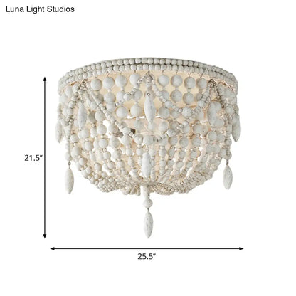 DecorBites™ DecorBites™ Distressed White Retro Beaded Flush Mount Light with 6 Heads- Wood Close to Ceiling Lamp