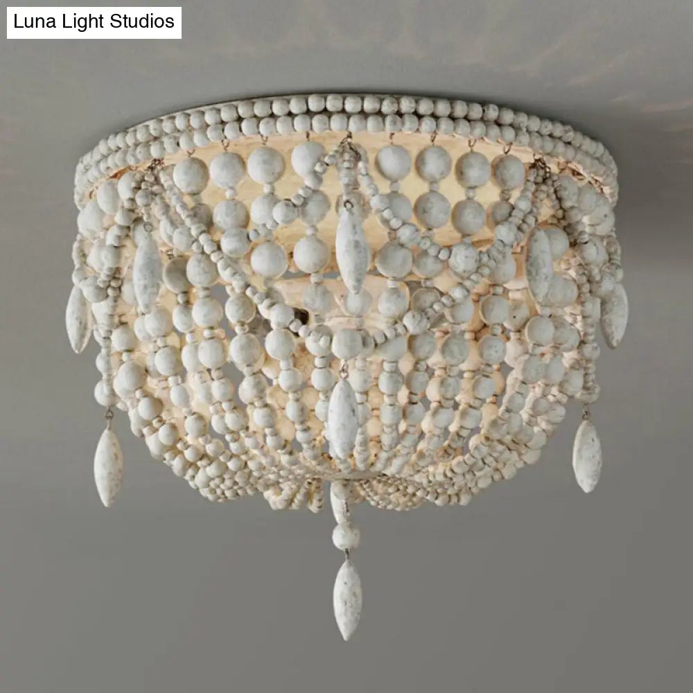 DecorBites™ DecorBites™ Distressed White Retro Beaded Flush Mount Light with 6 Heads- Wood Close to Ceiling Lamp