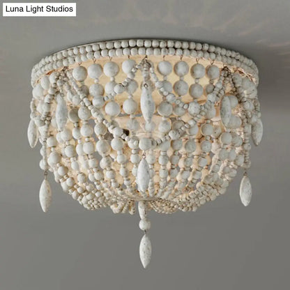 DecorBites™ DecorBites™ Distressed White Retro Beaded Flush Mount Light with 6 Heads- Wood Close to Ceiling Lamp