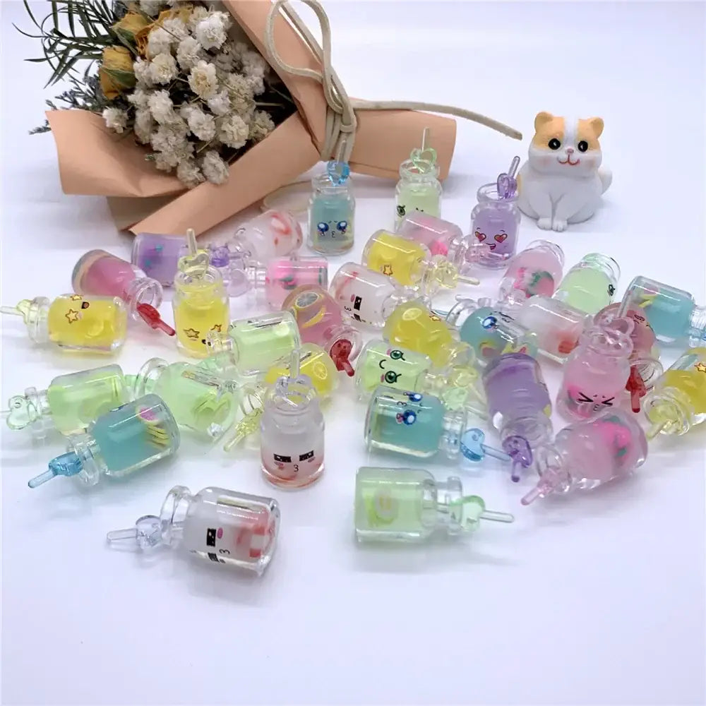 Colorful translucent resin diy heart pearl shell miniature wishing bottles with cartoon faces for bedroom decorbites decor