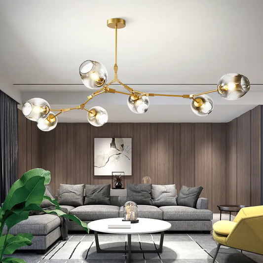 DNA Structure Pendant Light with Dimpled Cup Glass Shade - Postmodern Ceiling Chandelier