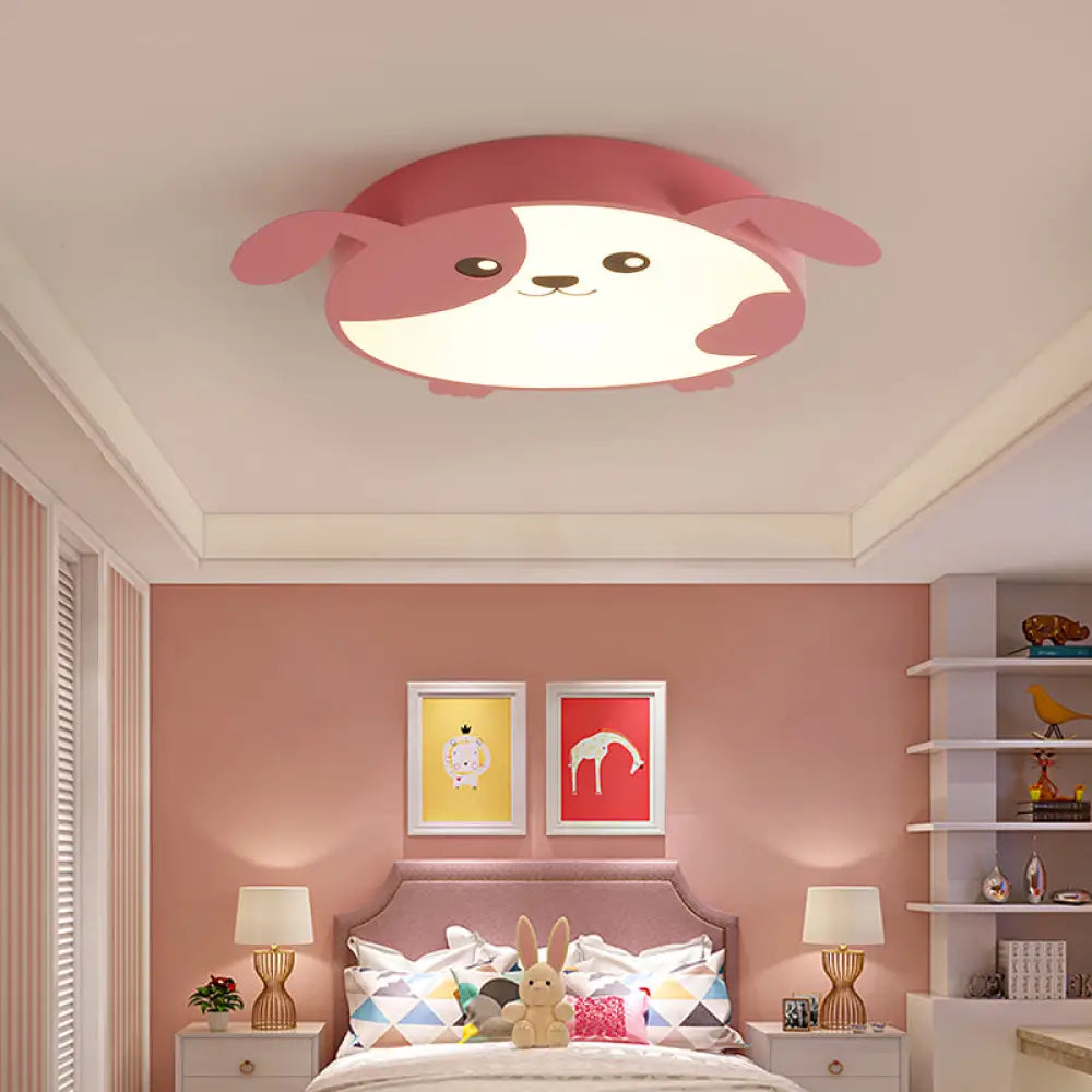 DecorBites™ DecorBites™ Doggie-themed LED Flush Mount Ceiling Light for Kids' Bedrooms in Pink/Green with Warm/White Light