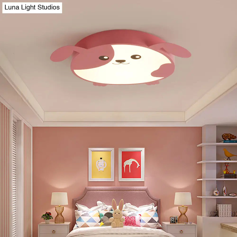 DecorBites™ DecorBites™ Doggie-themed LED Flush Mount Ceiling Light for Kids' Bedrooms in Pink/Green with Warm/White Light