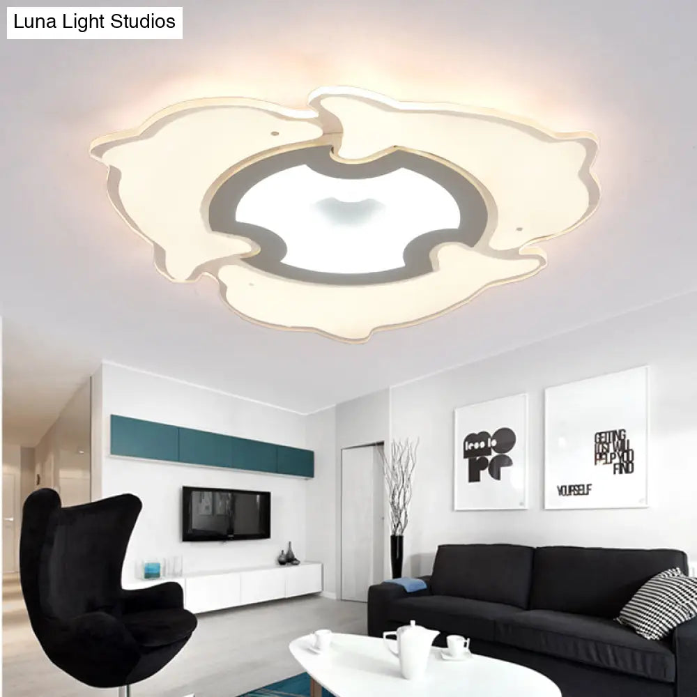 DecorBites™ Dolphin Flushmount Animal LED Ceiling Light in White for Kindergarten