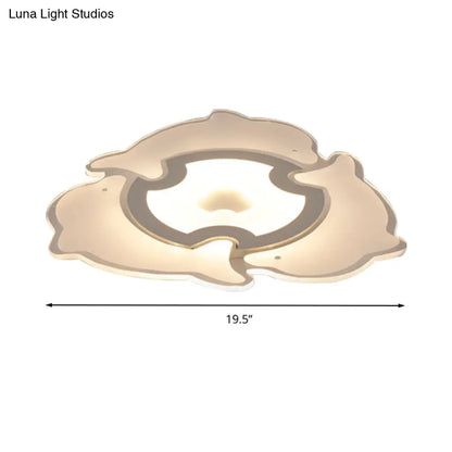 DecorBites™ Dolphin Flushmount Animal LED Ceiling Light in White for Kindergarten