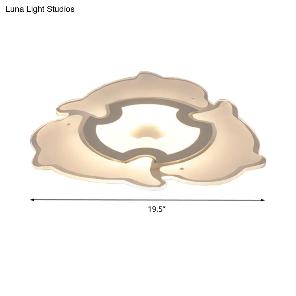 DecorBites™ Dolphin Flushmount Animal LED Ceiling Light in White for Kindergarten