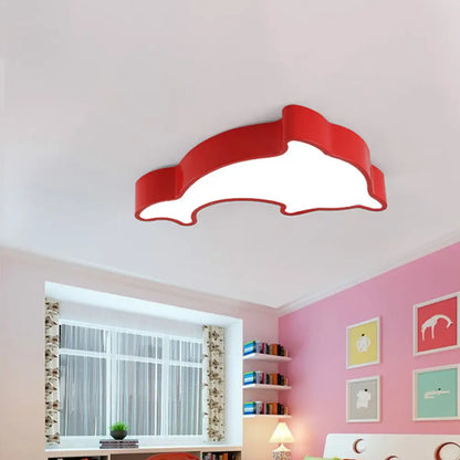 DecorBites™ DecorBites™ Dolphin Nursery LED Ceiling Lamp Cartoon Flush Mount Light in Red/Yellow/Blue, 19.5"/23.5" Width