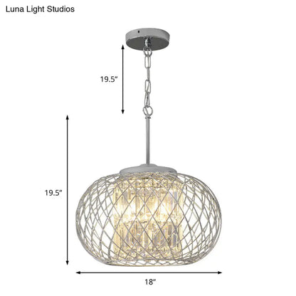 Dome Cage Crystal Block Chandelier: Modern Chrome Dining Room Lighting with 3 Lights