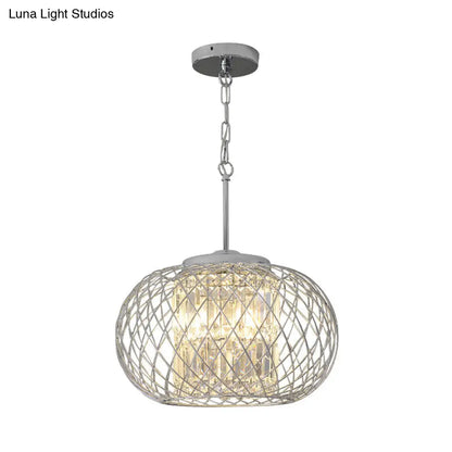 Dome Cage Crystal Block Chandelier: Modern Chrome Dining Room Lighting with 3 Lights
