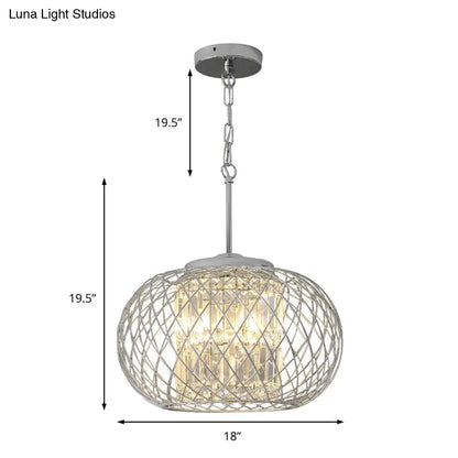 Dome Cage Crystal Block Chandelier: Modern Chrome Dining Room Lighting with 3 Lights