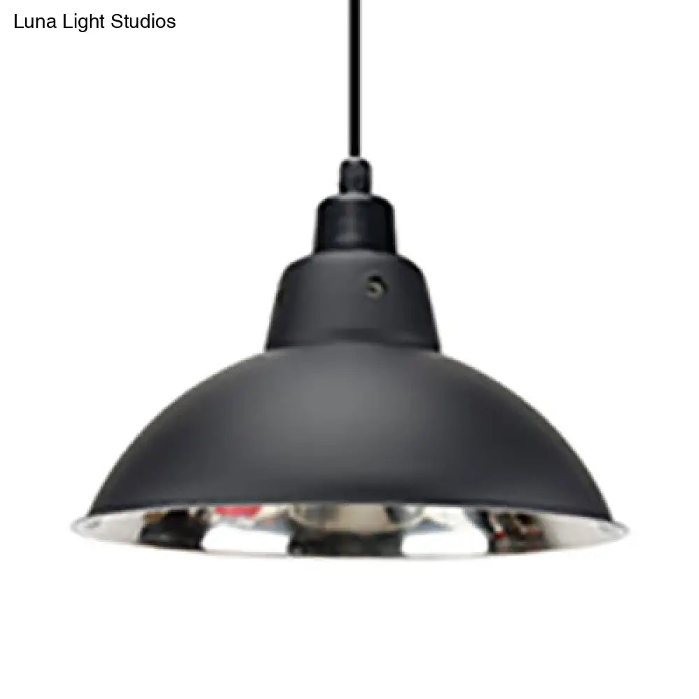 Dome Industrial Stainless Steel Ceiling Pendant Lighting - 13"/16.5" Width, 1 Head, Black/Gray