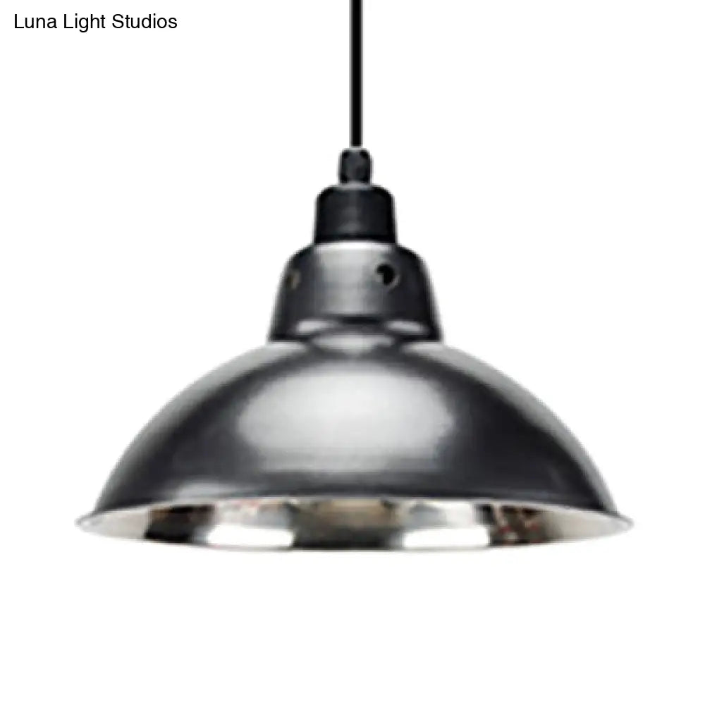 Dome Industrial Stainless Steel Ceiling Pendant Lighting - 13"/16.5" Width, 1 Head, Black/Gray