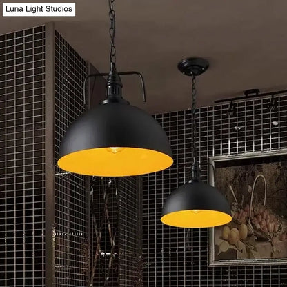 Dome Iron Pendant Ceiling Light in Black for Restaurants - Industrial Single-Bulb with Vent