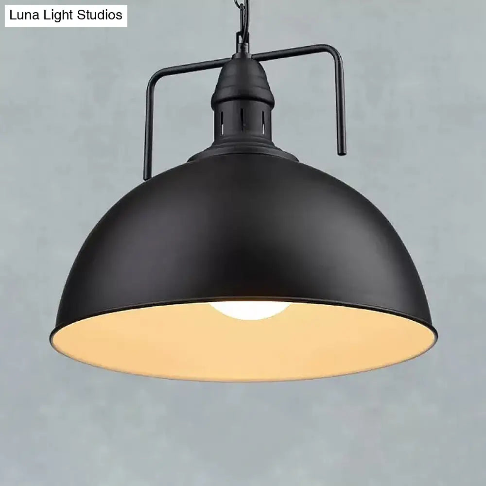 Dome Iron Pendant Ceiling Light in Black for Restaurants - Industrial Single-Bulb with Vent