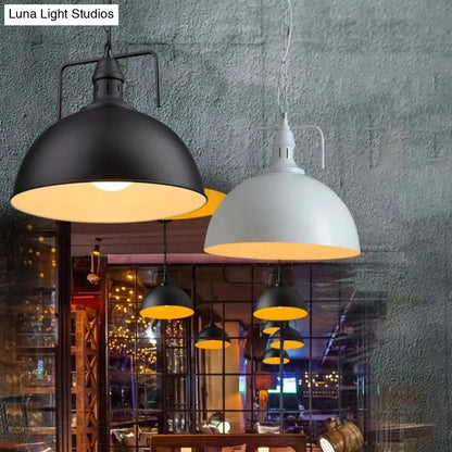 Dome Iron Pendant Ceiling Light in Black for Restaurants - Industrial Single-Bulb with Vent